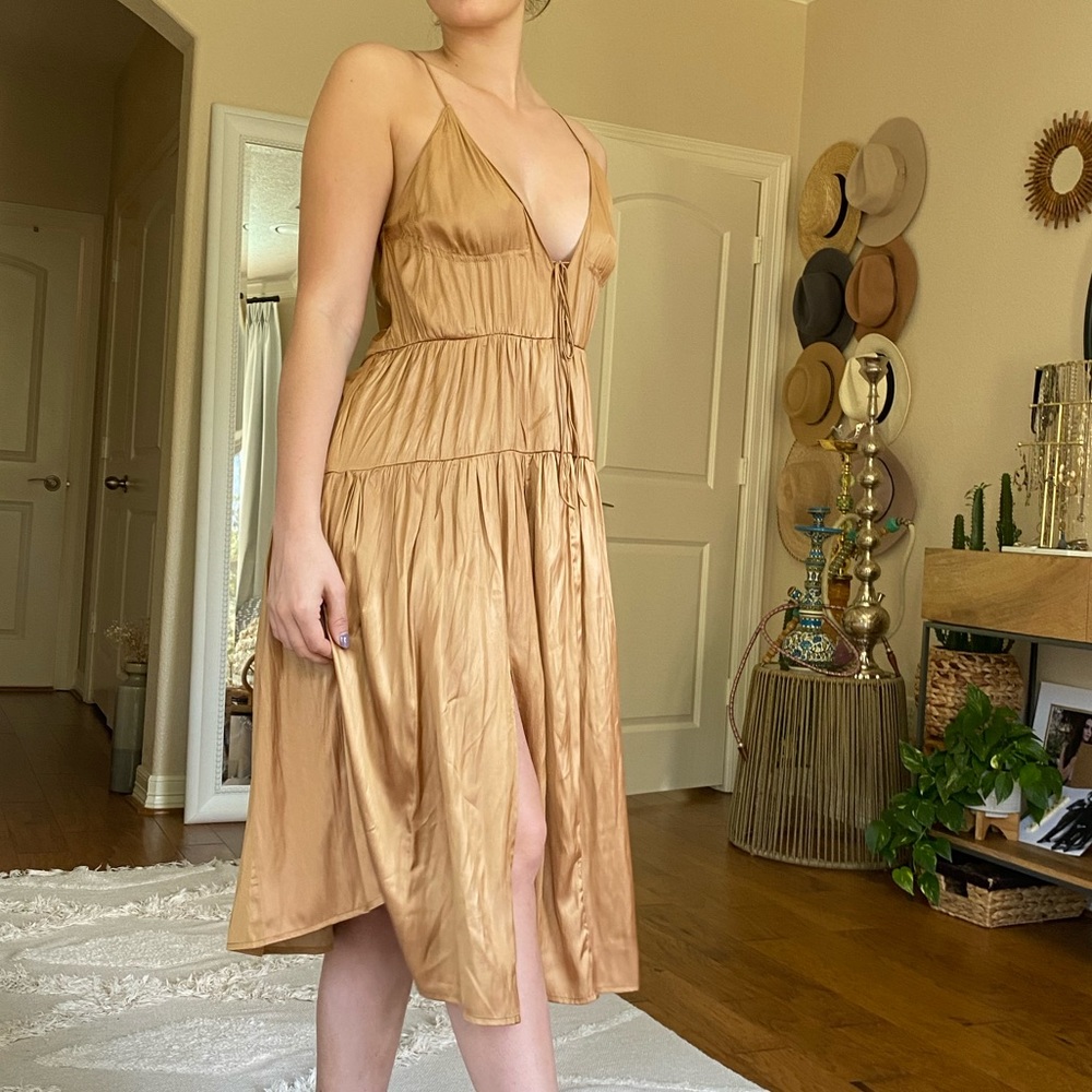 Zara silk yellow midi dress